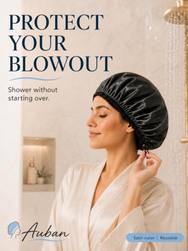 Auban Adjustable Shower Cap, Double-Layer Waterproof, Extra Large