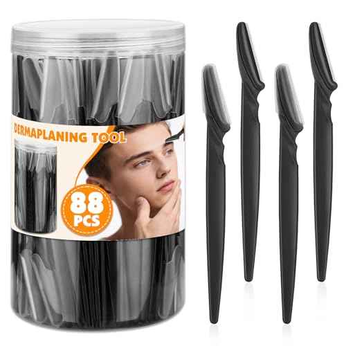 88 Pcs Eyebrow Razors & Face Razors for Women in Storage Jar ? Black Color Dermaplane Razor for Women Face & Men, Safe Face Shaver with Protective Covers