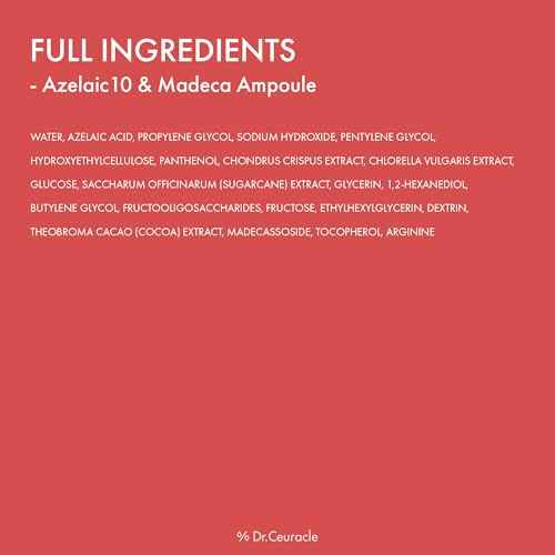 Dr.Ceuracle Azelaic Acid 10 & Madecassoside Ampoule - Redness Relief and Soothing Serum for Sensitive Skin and Blemish-Prone Spot Care, Korean Skincare