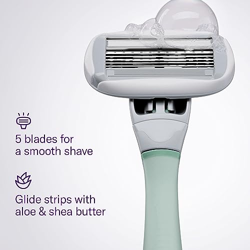 Flamingo Shaving Razor Set for Women - Original Razor Handle, 2 Blade Refills, Foaming Shaving Gel, and Shower Holder - Sage