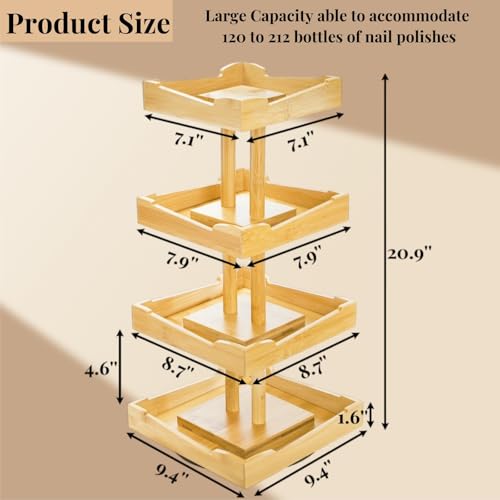Nail Polish Organizer, 4 Tier Bamboo Stand Essential Oil Display Rack for 120-212 Bottles, 360¡Æ Rotating Large Capacity Cosmetics Storage Shelf Holder for Home Spa, Business Salon
