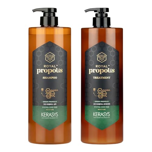 Kerasys Propolis Royal Jelly Extract Green Tea Olive Oil Shiny and Healthy Hair Propolis Green Moisture 33.8 fl oz / 1L (Shampoo + Treatment Set)