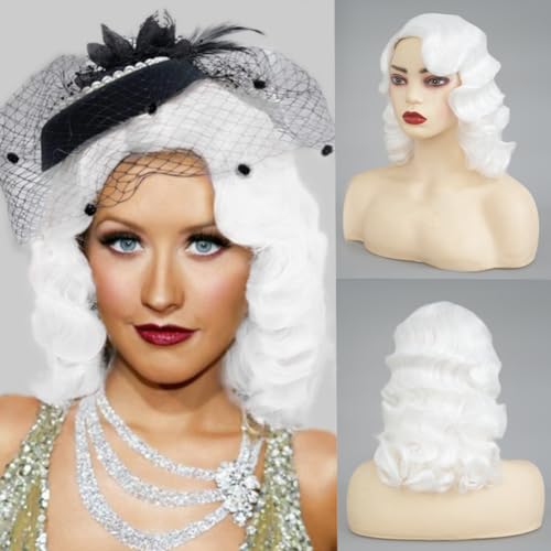 White Curly Finger Wave Wig for 1920s Women Vintage Costume Halloween Cosplay