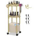3-Tier Rolling Makeup Organizer Cart with Hair Dryer Holder - Salon-Grade Cosmetic Organizer, Mobile Bathroom Storage Cart for Skincare, Makeup Essentials -Locking Wheels (Gold Finish)