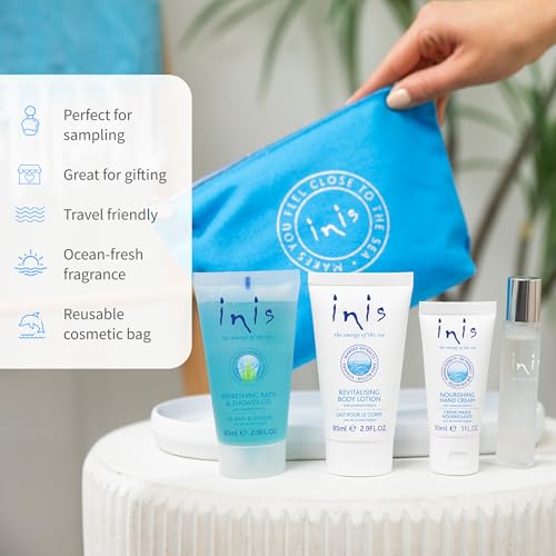 Inis the Energy of the Sea Voyager Gift Set - Travel Size Toiletries for Women and Men - Body Wash - Body Lotion - Hand Cream - Ocean Fresh Unisex Cologne