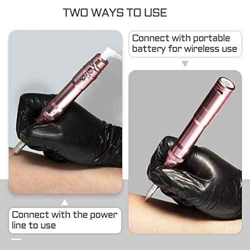 PMU Machine, cordless Permanent Makeup Machine Kit with 10 PMU Needles & 1 Lithium Battery, Tattoo Machine Microblading Machine for Eyebrows, Lips, Eyeliners - Rose Gold