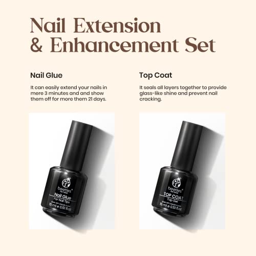 Beetles Gel Nail Kit Easy Nail Extension Set 2 In 1 Nail Glue Gel Base Coat with Pre Shaped Short Oval Almond Soft Gel Nail Tips and Led Nail Lamp Acrylic Nail Clipper Gelly Nail Tips for Diy Manicure