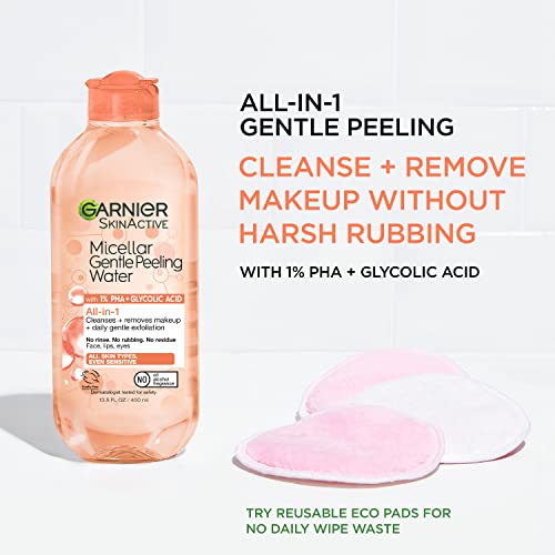 Garnier SkinActive Gentle Peeling Micellar Water with 1% PHA and Glycolic Acid, Face Exfoliant, Facial Cleanser and Makeup Remover, 2 Pack