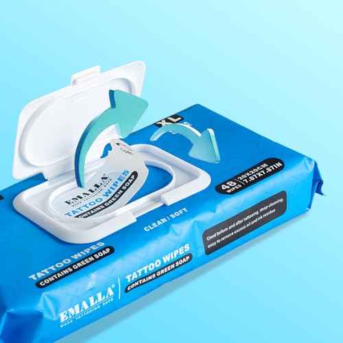 Emalla Green Soap Tattoo Wipes, 100 Count L All in One Premium Cleaning Wipes to Clean Skin During Tattooing and Aftercare 7.87"x5.9" Natural Formula Tattoo Supplies (5 Pack)