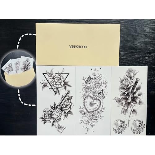 Temporary Tattoo 3 Sheets Large Tattoo for Men Women Adults Waterproof Friction Resistant Low Reflective Lasts 5-7 day Theam Danger & flowers