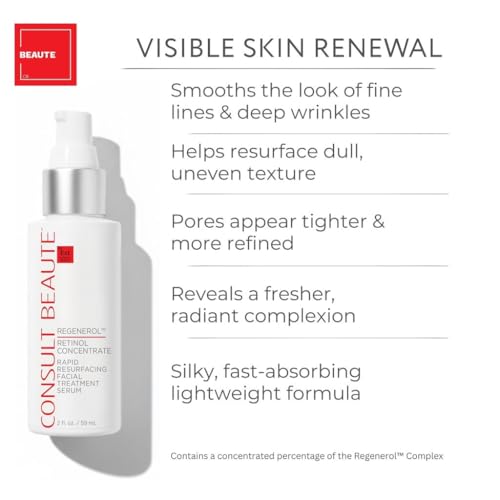 Consult Beaute Regenerol Rapid Resurfacing Retinol Serum for Face, Facial Treatment Concentrate with Bakuchiol, Renews Skin Texture & Diminishes the Appearance of Fine Lines and Wrinkles 2 Fl. Oz.