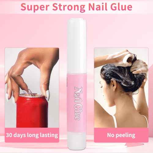 TADOPRO Nail Glue & Remover Set, 20Pcs Press on Nail Glue Strong 2Pcs 10ML Nail Glue Remover with 3 Cuticle Pusher 2 Nail File Easy to Apply Nail Tips & Acrylic Fake Nails Quick Drying Adhesive