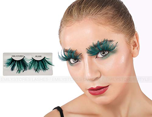 Green Faux-Feather Dramatic Eyelashes for Halloween & Cosplay