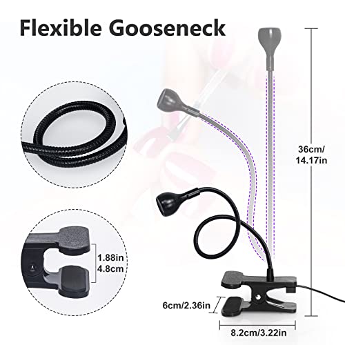 UV Nail Lamp with Gooseneck & Clamp, 4-Level Dimming