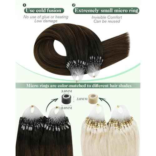 Ugeat Micro Bead Hair Extensions Medium Brown Mix Balayage Dark Brown Microlink Hair Extensions Micro Loop Invisible Natural-Looking No Damage for Women 18 Inch 50S 50G