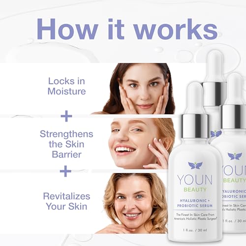 YOUN Beauty Hyaluronic + Probiotic Face Serum by Dr. Anthony Youn, 30 ML ? For Intense Hydration, Radiance Boost, & Skin Renewal ? Contains Plant-Based Hyaluronic Acid, Yogurt Extract, Vitamins C & E