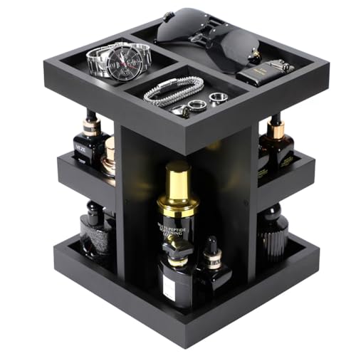 Black Wooden Cologne Organizer for Men | 360° Rotating