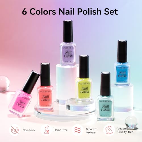 Rainbow Pastel Nail Polish Set - 6 Quick Dry Colors