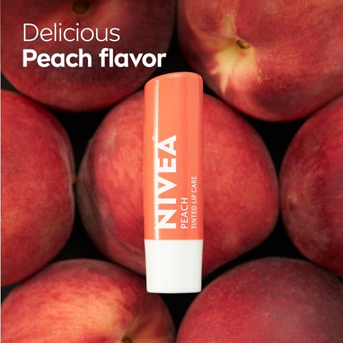 NIVEA Peach Lip Care (4 x 0.17 oz Stick) + NIVEA Shimmer Lip Care (4 x 0.17 oz Stick), Lip Balm Set with Shea Butter, Nourishing Oils and Vitamin C & E