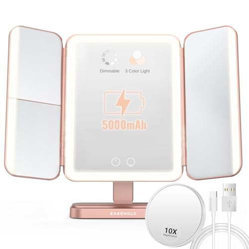 EASEHOLD Rechargeable LED Makeup Mirror with 10X Magnification