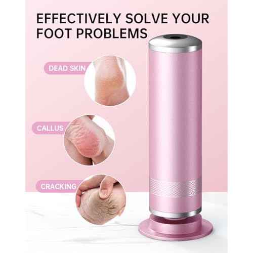 Electric Foot Callus Remover, Upgrade Electric Foot File Callus Remover for Feet, Adjustable Speed Foot File with 60 Pcs Sandpaper Discs, Foot Scrubber for Cracked, or Tough Skin and Calluses, Pink