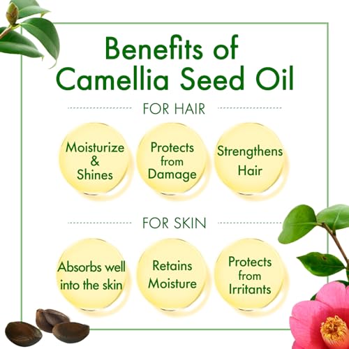 Oshima Tsubaki Camellia seed Oil - English Packaging for US - 100% Pure and Natural, Plant-Based, Single-Ingredient, Moisturizing for Hair, Face, Skin, and Nails, Japanese Beauty - 2.03 fl oz (60ml)