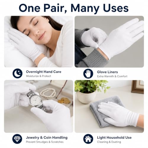 White Cloth Inspection Gloves, 12 Pairs - Soft Breathable Stretch (Size L)