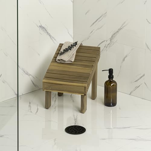 JONATHAN Y STL1004T Saru 11.8" Traditional Classic Solid Acacia Wood Shower Shaving Foot Stool, Light Teak