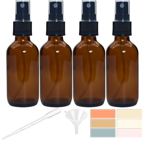 Zkupanx 4-Pack 2 oz Amber Glass Spray Bottles - Fine Mist