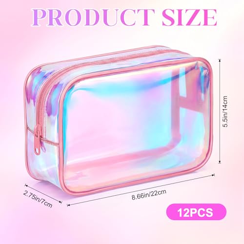 Holographic Makeup Bag Set of 12 - Clear Iridescent Cosmetic Pouches