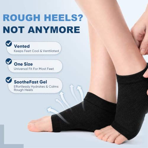 OKbutler Moisturizing Gel Heel Socks for Dry Cracked Feet - 2 Pairs Black