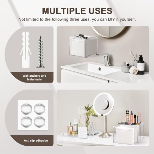 Disposable Facial Towels Storage Box - Acrylic Container Compatible With Clean Skin Club Clean Towel XL - Wall-Mounted Makeup Organizer With Drawer Valentine's Day Gifts
