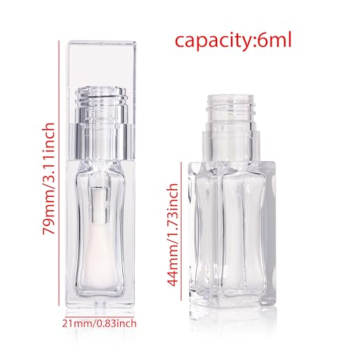 COSIDEA 18pcs Empty 6ml Square Clear PETG lip gloss tubes big deo foot wand lipgloss tube container for lip oil
