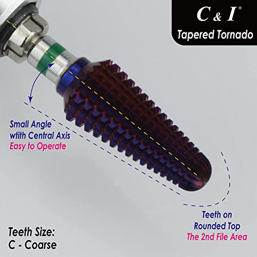 C & I TAPERED TORNADO & TEXAS TORNADO Nail Drill Bit for Nail Drill Machine, Purple Coated (Tapered Tornado, XC)