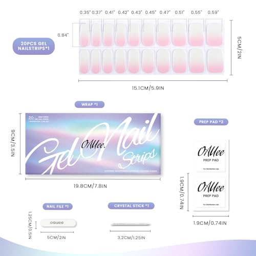 Oauee Alba White Pink Ombre Semi Cured Gel Nail Strips UV Light Required Salon Quality