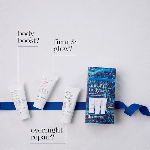 THISWORKS Blissful Bodycare Trio ? Deep Sleep Body Whip, Perfect Body Vit C Glow, In The Zone Body Lotion (30ml each) ? Travel-Size Moisturizers
