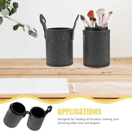 Lurrose Makeup Brush Cup Holder with Lid Portable Cosmetic Tool Storage Canister 7.08X2.55X7.08In for Home and Travel Anti-Slip Elegant Design