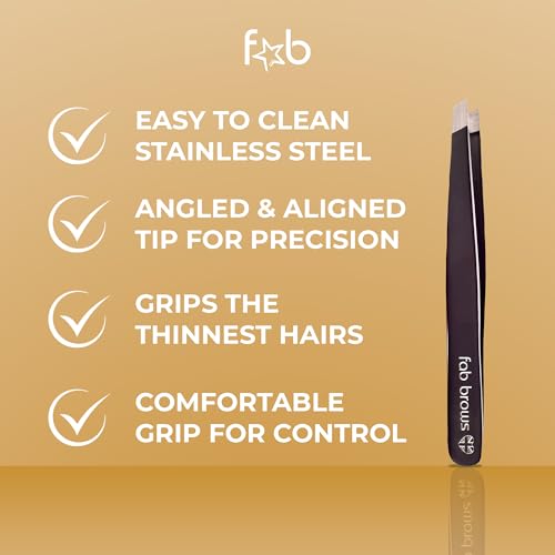 Fab Brows Professional-Grade Tweezers | Stainless Steel Eyebrow Tweezers for Women | Multipurpose Flat Tweezers for Facial Hair, Splinters, Ingrown Hair | Seamless Hair Plucking | Women's Grooming