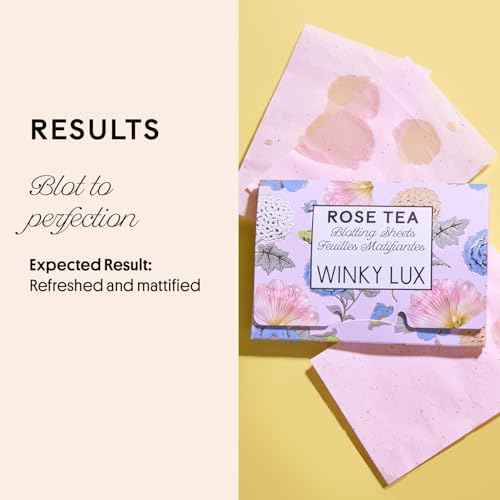 Winky Lux Rose Tea Oil Blotting Sheets ? Shine Control Blotting Papers in Travel Compact, Instantly Absorb Oil & Reduce Shine Without Disturbing Makeup
