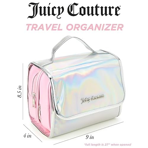 Juicy Couture Iridescent Makeup Bag Cosmetics Organizer Travel Essentials Hanging Hook Iridescent Silver Trim