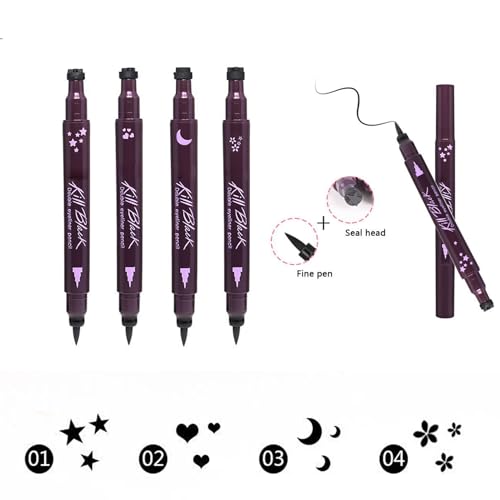 4-Piece Dual-End Eyeliner Stamp Pen Set - Shapes & Liner