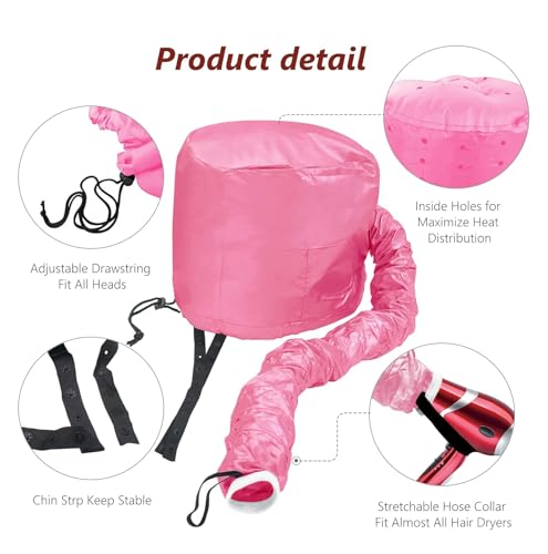 Hair Dryer Bonnet Attachment Adjustable Hood Deep Pink