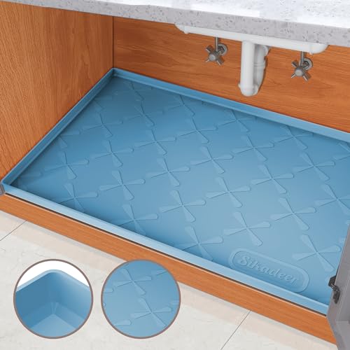 SIKADEER Under Sink Mat for Kitchen Waterproof, 25" x 22" Silicone Mat Cabinet Liner for Bathroom Under Sink Organizer with Raised Edge, Fits 27inch Standard Cabinet Under Sink Drip Tray Protector