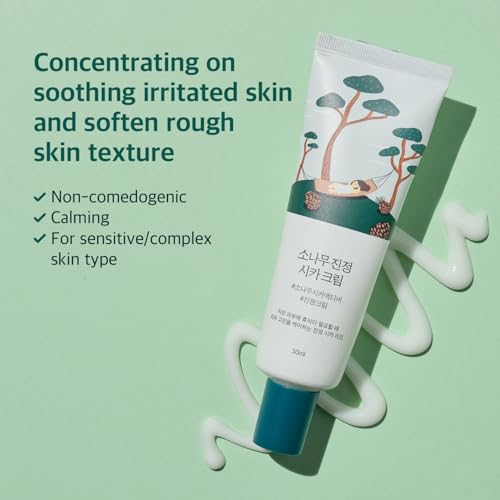 ROUND LAB Pine Calming Cica Cream 1.69 Fl Oz, Low-Acidic Soothing Moisturizer with Pine Cica, BHA + LHA, and Hyaluronic Acid for Skin Barrier Support, Sebum Control, and Hydration, Korean Skincare