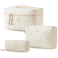 HBselect Quilted Makeup Bag Set, 3-Piece Cotton Travel Organizer
