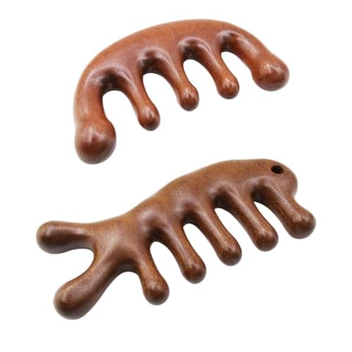 Wooden Scalp Massager Comb for Hair Growth, 2 Pack Wood Wide Tooth Comb for Women Men, Natural Sandalwood Head Massager