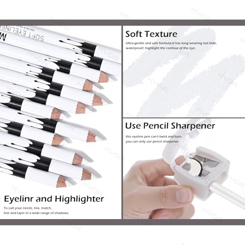 Ownest White Eyeliner Pencil Set - 12 Waterproof Eye Liners