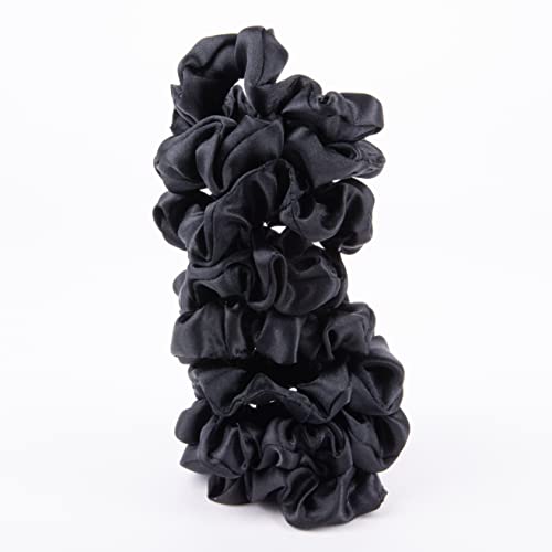 Satin Scrunchies No Crease Hair Ties for Thin & Normal Hair - Black 8 Pack