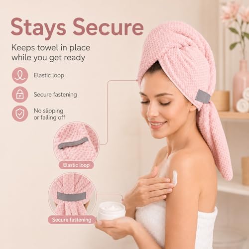 Large Microfiber Hair Towel Wrap, Quick-Dry Turban for Long Thick Hair