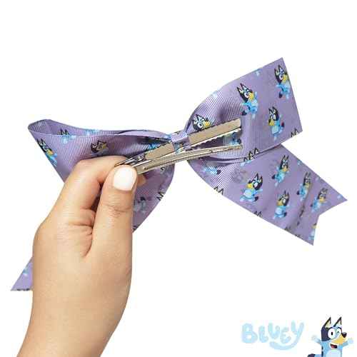 LUV HER Bluey Hair Bows For Girls - One Large Printed Hair Bow Featuring your Favorite Bluey Characters - Alligator Clip - Large Bows for Daily Styling or Special Occasions, Ages 3+